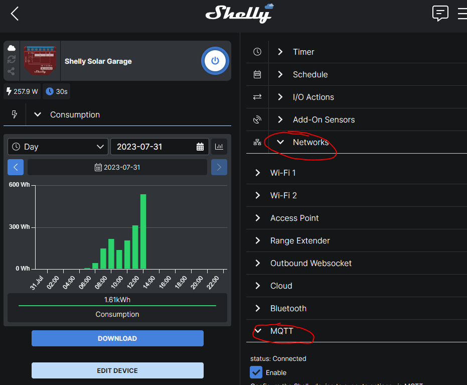 Aktivierung der MQTT Einstellung in der Shelly