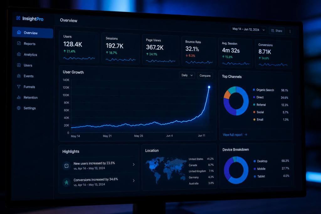 Dashboard mit starkem Anstieg