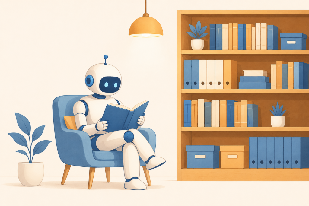 Freundlicher Roboter beim Lesen