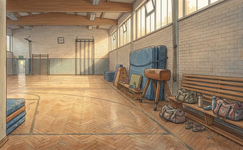 Leere Sporthalle eines Dorfvereins am späten Nachmittag