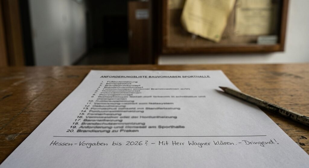 Anforderungsliste mit einer nachträglich ergänzten Notiz am Ende